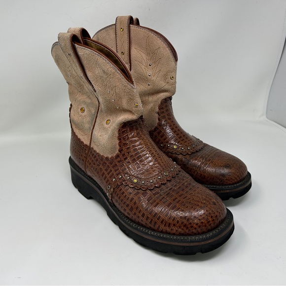 Ariat Fat Baby Womens 9.5 B Western Boots Brown Croc Embossed Gemstones 16427 - Picture 3 of 12